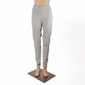 Sarah Pacini Grey Silver Metallic Sheen Linen High Rise Trouser Skinny Leg Pants